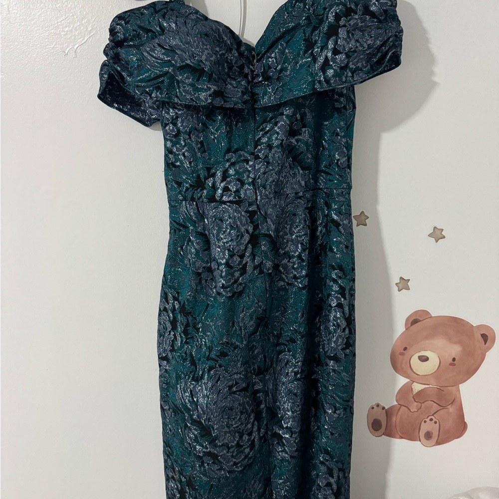 Theia Deep Sea and Black Textured Gown
